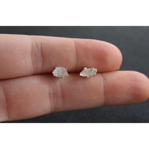 raw stone earrings, natural gemstone studs in sterling silver, crystal e…